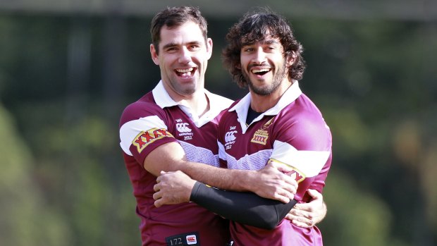 Cameron Smith and Johnathan Thurston during Maroons training back in 2012.