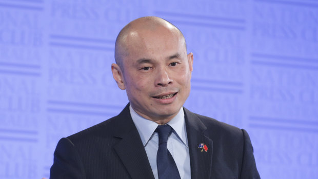 Wang Xining, deputy head of mission at the Chinese embassy in Australia, during his address to the National Press Club of Australia in Canberra on Wednesday.