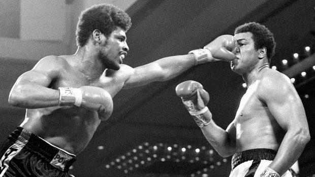 Leon Spinks flattens the nose of Muhammad Ali during their heavyweight title fight at Las Vegas on February 15, 1978.