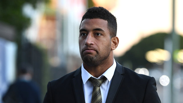 Penrith Panthers player Viliame Kikau arrives to face the judiciary on Tuesday night.