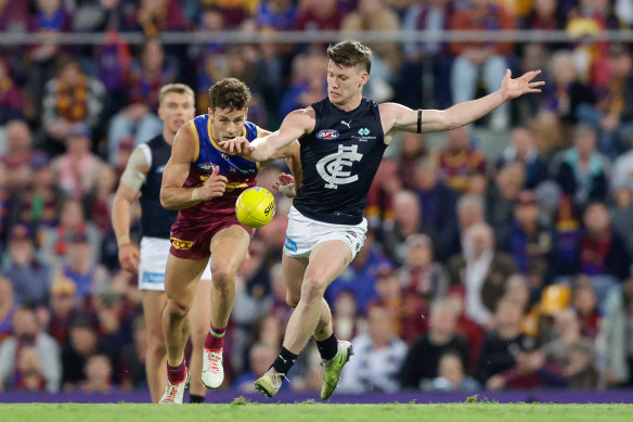 Carlton star Sam Walsh during last year’s preliminary final against the Brisbane Lions.