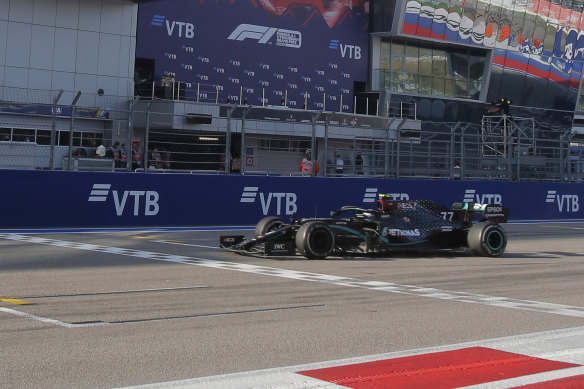 Valtteri Bottas claims victory for Mercedes.