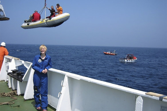 Maritime archaeologist Emily Jateff aboard Akademik Mystislav Keldysh, during an expedition to the Titanic in 2005.