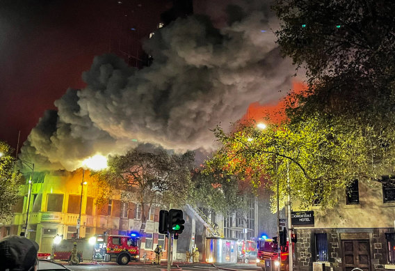 Fire tears through the former strip club.