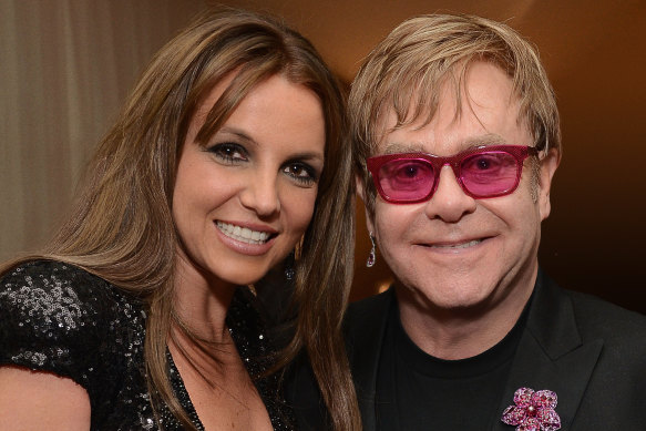 Britney Spears and Sir Elton John met for the first time at the 21st Annual Elton John AIDS Foundation Academy Awards viewing party in 2013.