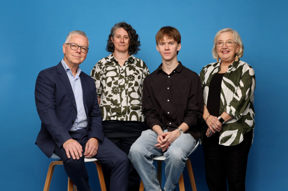 Herald panellists (from left to right): Catholic Schools Parramatta Diocese director of wellbeing Dr Greg Elliott,  child psychologist and former school counsellor Kate Plumb, Sydney Secondary College Blackwattle Bay school captain Bede Warnock, and National Children’s Commissioner Anne Hollands.