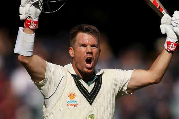 Roar power: Warner celebrates his 300th run in Adelaide.