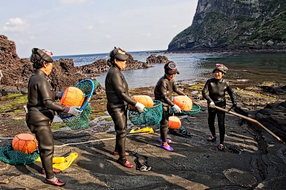 Traditional female free divers of Jeju Island, South Korea.