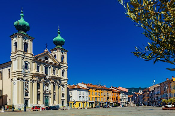 Colourful buildings lining the Piazza Vittoria.