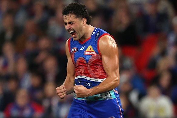 Pumped: Joel Freijah of the Bulldogs.