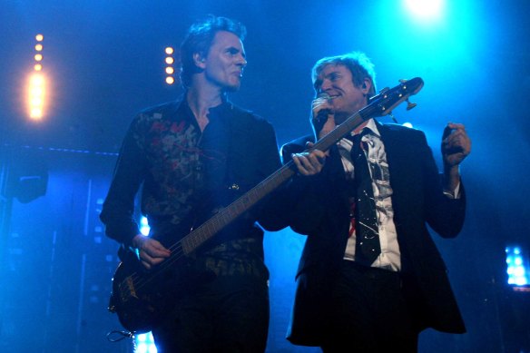 John Taylor and Simon Le Bon of Duran-Duran onstage.