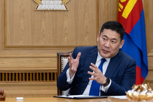 Prime Minister of Mongolia, Oyun-Erdene Luvsannamsrai in his office in Ulaanbaatar.