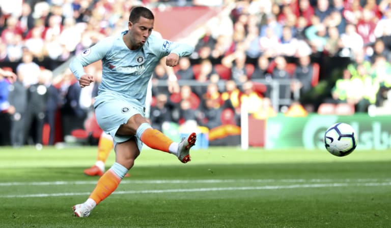 Chelsea's Eden Hazard scores against Southampton at St Mary's on Sunday.