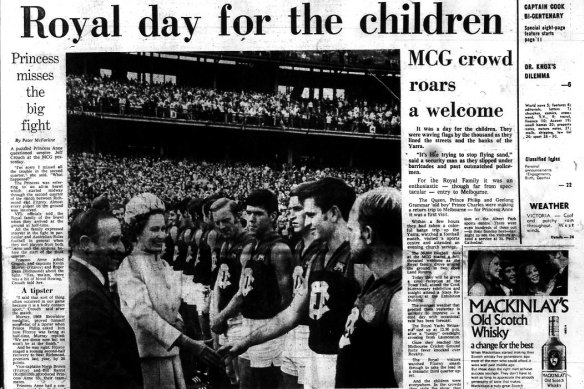 The Age from April 6, 1970. The day The Queen watched the footy at the MCG.