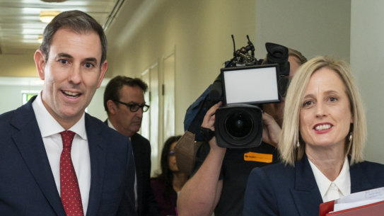 Treasurer Jim Chalmers and Finance Minister Katy Gallagher selling the October budget.