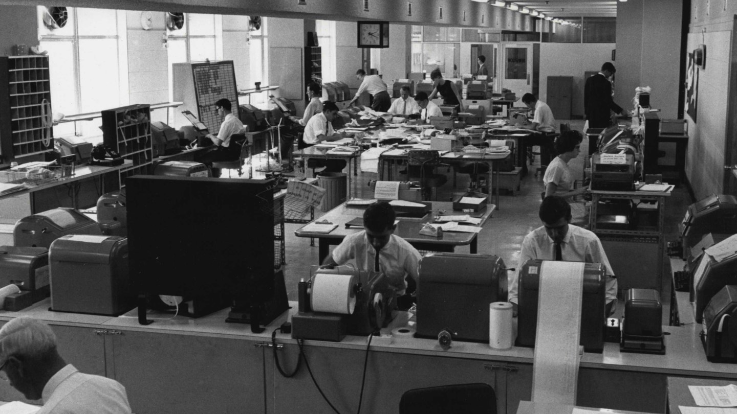 AAP newsroom in 1964. Many journalist jobs have disappeared recently but that has not prevented investors in seeing value in the news service.
