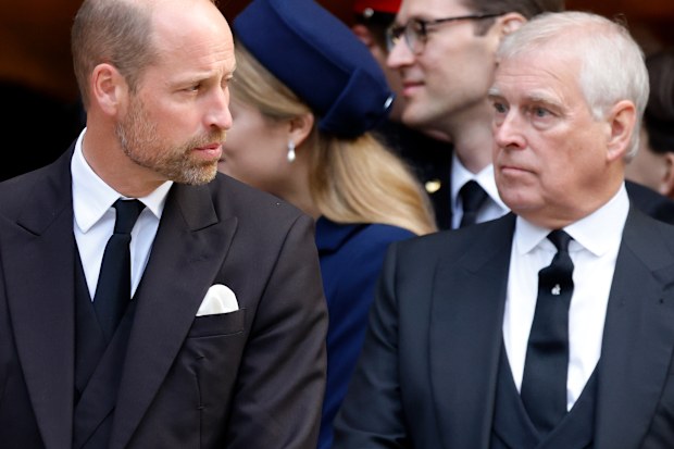  Prince William, Prince of Wales, Prince Andrew, Duke of York and Catherine, Princess of Wales attend Katharine, Duchess of Kent's Requiem Mass service at Westminster Cathedral on September 16, 2025 in London, England. Katharine, Duchess of Kent was married to Prince Edward, Duke of Kent, a first cousin of Queen Elizabeth II. She died on September 4 at the age of 92 at Ken