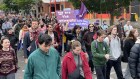University of Melbourne staff marching through Carlton as part of a strike involving four other universities in May.