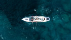 A drone image of the team training on Sydney Harbour.