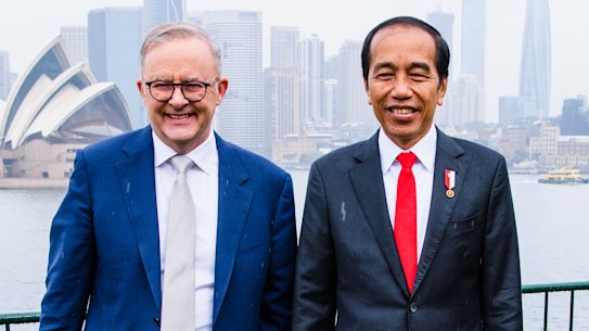Prime Minister Anthony Albanese and Indonesian President Joko Widodo at Admiralty House in Sydney.