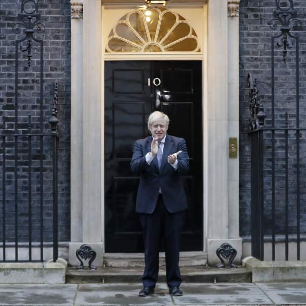 Prime Minister Boris Johnson takes part in the weekly 'Clap for Carers' outside Downing Street.