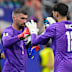 Mat Ryan (centre) replaced Patrick Beach ahead of the penalty shootout.