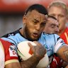 Cronulla prop Addin Fonua-Blake playing against the Dolphins last weekend.