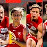 Sydney Swans players (from left) Chad Warner, James Jordon, Isaac Heeney and Nick Blakey.