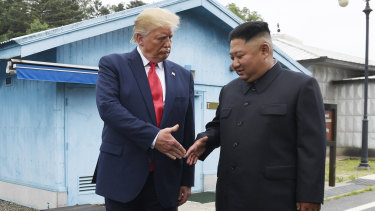 President Donald Trump meets with North Korean leader Kim Jong-un at the border village of Panmunjom in the Demilitarised Zone.