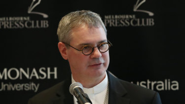 Melbourne's new Catholic archbishop Peter Comensoli addresses the Melbourne Press Club