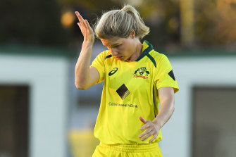 Nicola Carey reacts during Australia’s first loss in an ODI since 2018.