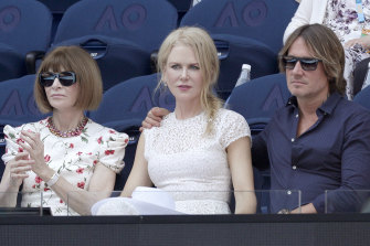 Anna Wintour with Nicole Kidman and Keith Urban at the Australian Open in 2019.