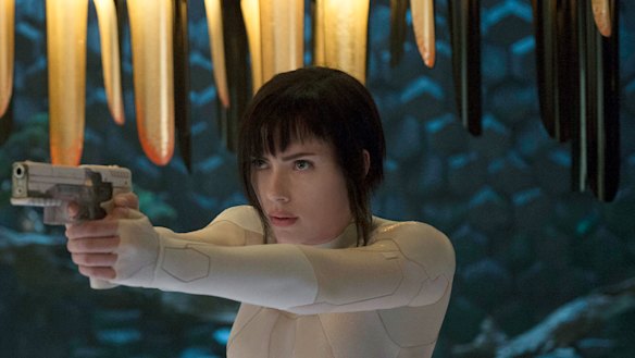 Scarlett Johansson appears in a scene from Ghost in the Shell.