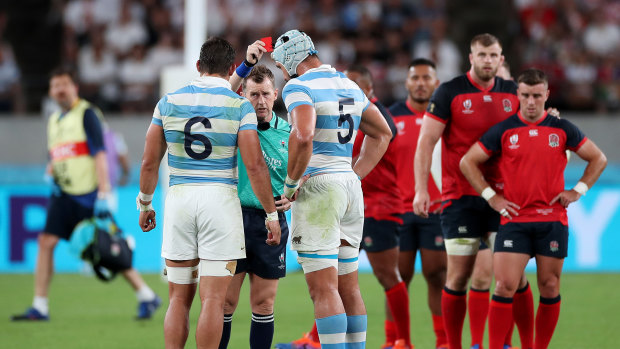 Pumas second-rower Tomas Lavanini receives his marching orders against England. 