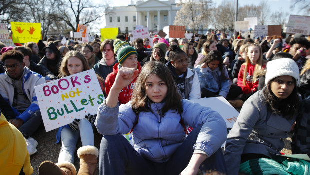 Students who walked out of school to protest against gun violence participate in a demonstration in front of the White House last March.