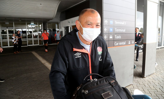 England rugby coach Eddie Jones arrives in Perth on Wednesday.