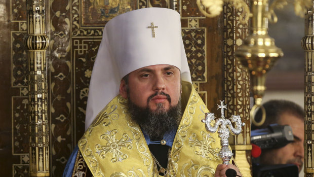Metropolitan Epiphanius, the head of the independent Ukrainian Orthodox Church attends a religion service during a meeting to sign "Tomos" decree of autocephaly for the Ukrainian church at the Patriarchal Church of St. George in Istanbul, Turkey, on Saturday.