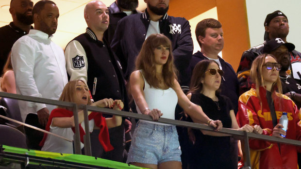 Taylor Swift, at the Super Bowl, was one of the recent targets of Ye’s rants.