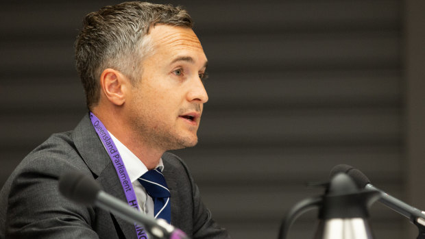 Zip Co chief executive Larry Diamond at a Senate committee hearing in Brisbane in January. 