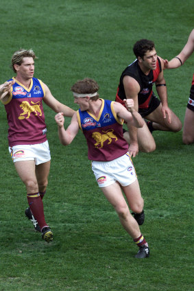 Luke Power celebrates another Brisbane goal.