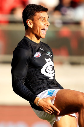 Jesse Motlop gave Carlton the lead after being awarded the free kick because of dissent shown by Giant Stephen Coniglio.