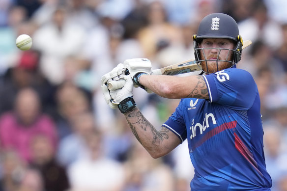 Ben Stokes swats a ball from Kiwi Kyle Jamieson on his way to a blistering score of 182 - and England record dor ODIs.