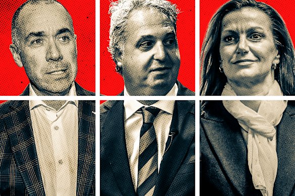 Andrew Thorburn (left), Paul Guerra and Tracey Gaudry all had short tenures as AFL club CEOs.