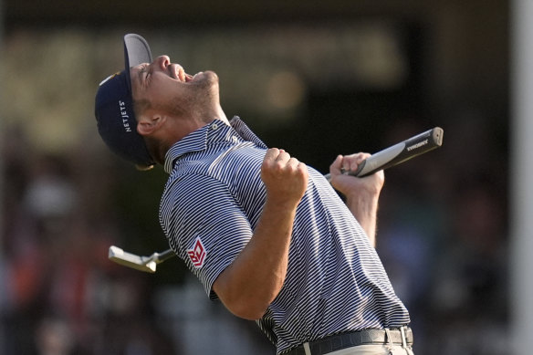 Bryson DeChambeau celebrates after winning the U.S. Open golf tournament.