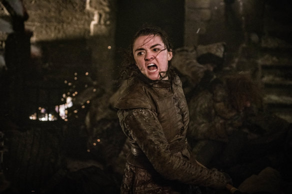 Arya Stark (Maisie Williams) in battle during the final season of Game of Thrones.