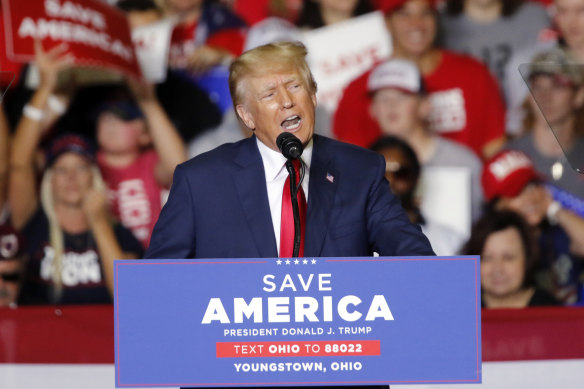 Former president Donald Trump at a campaign rally in Youngstown, Ohio, in September.