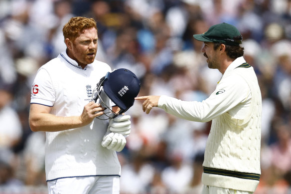 England batter Jonny Bairstow and Australian fielder Travis Head appear to have a difference of opinion about the spirit of the game.