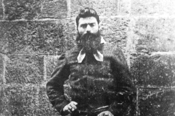 Ned Kelly in chains taken by Charles Nettleton  at the gaol the day before he was hanged.