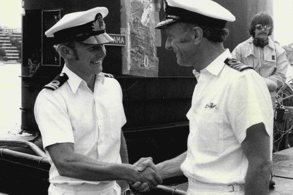 Frank (left) in 1978 with his dad, Captain W. L. Owen, then commanding officer of the First Australian Submarine Squadron.
