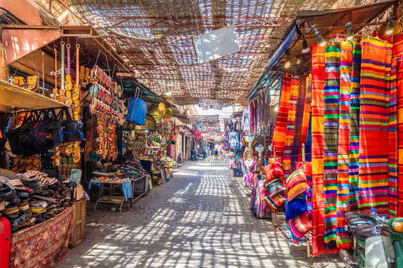 Souvenirs on the Jamaa el Fna market in old Medina, Marrakesh.
